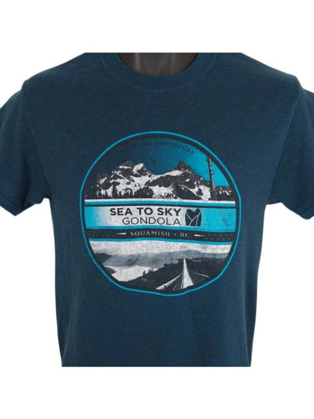 Sea To Sky Gondola T Shirt Mens Size Small Blue Squamish BC Canada Travel Tee